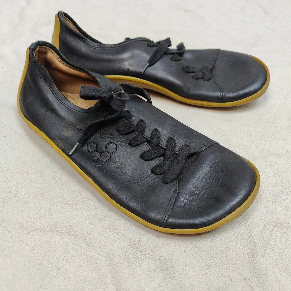 VivoBarefoot Addis Sneaker Mens 45 12 Black Leather Lace Up Barefoot Shoes